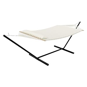 2 Person Outdoor Hammock with Stand Portable Hammock Heavy Duty Hammock with Soft Pillow Balance Ropes for Patio