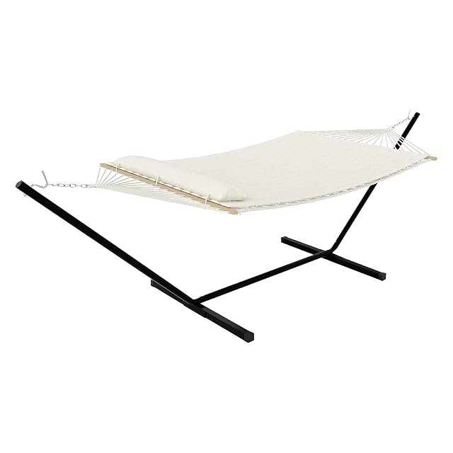 2 Person Outdoor Hammock with Stand Portable Hammock Heavy Duty Hammock with Soft Pillow Balance Ropes for Patio