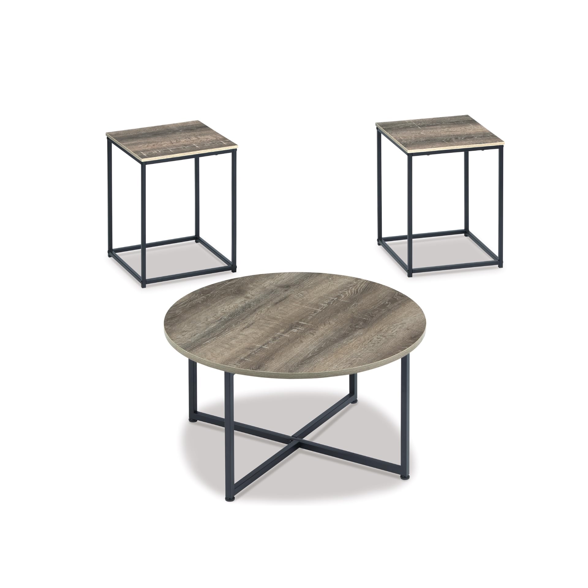 Wadeworth Urban Wood Grain 3-Piece Table Set, Includes 1 Coffee Table and 2 End Tables, Brown & Black