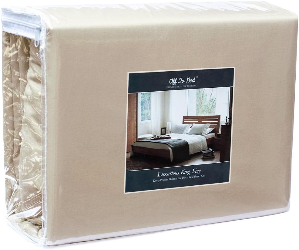 6 Piece Brushed Microfiber 1800 Luxury Bedding Set, Deep Pocket Wrinkle, Fade and Stain Resistant Hypoallergenic, King, Beige