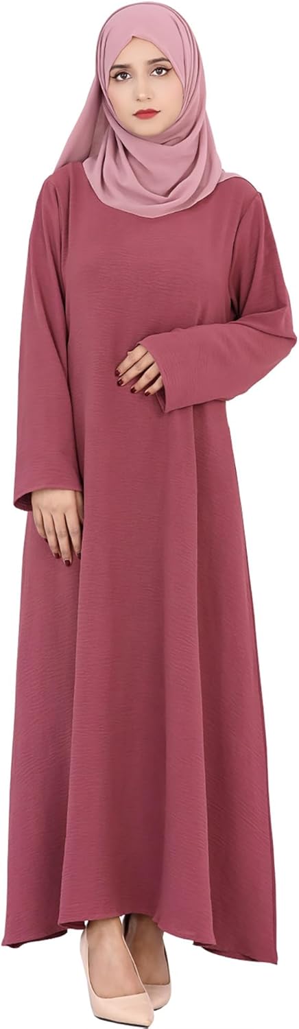 Solid Color Women Abaya Modest Muslim Prayer Robe Long Sleeve Dubai Maxi Dress Islamic Lightweight Dress