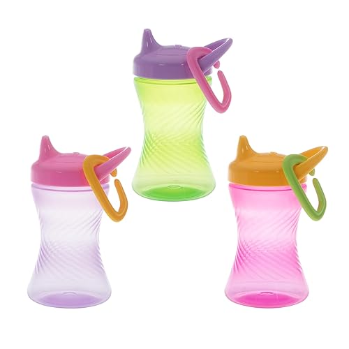 Nuby Vaso antiderrames con boquilla dura de fácil agarre, paquete de 3, 10 onzas, vaso para bebés de 6 meses en adelante, rosaverdemorado