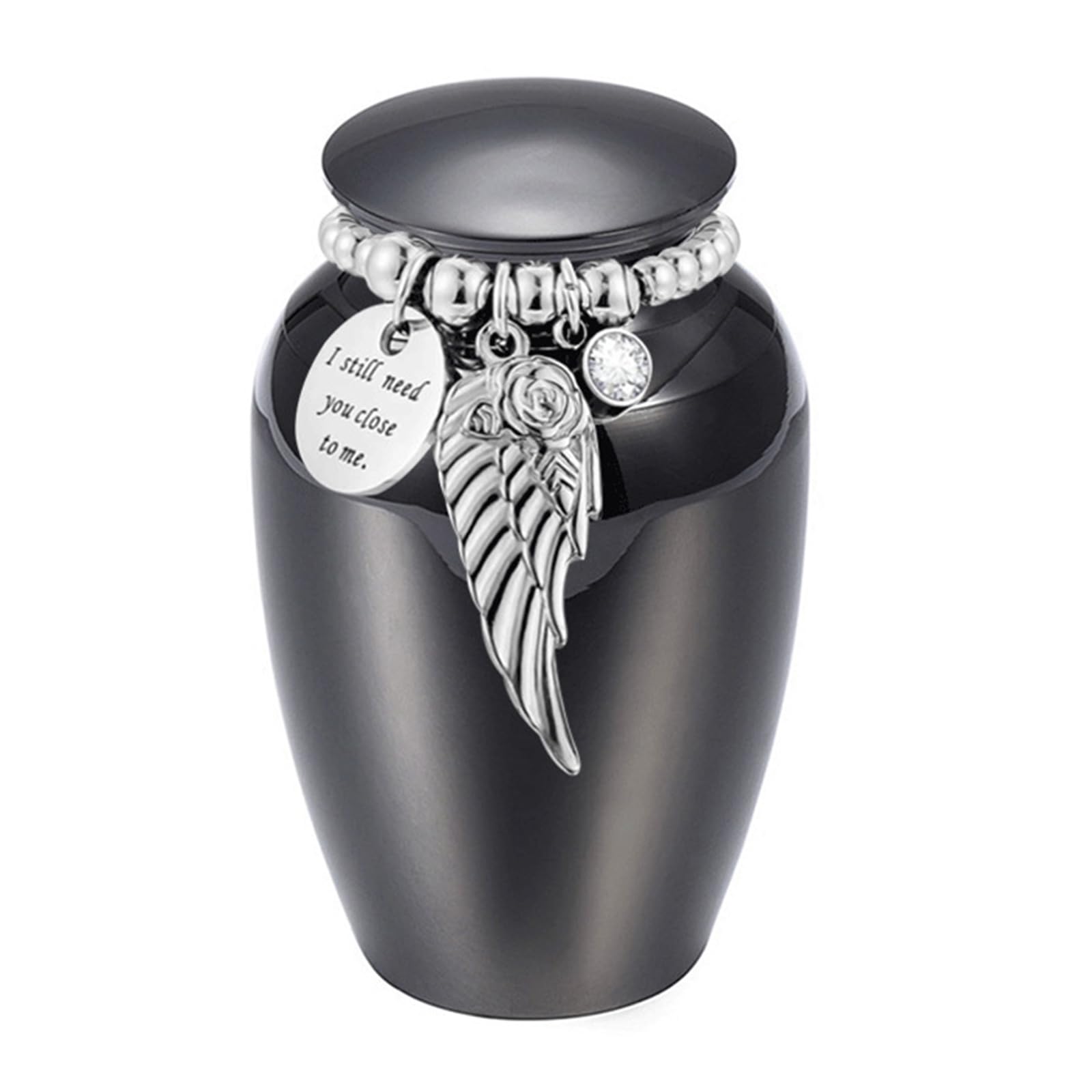 NEWFT Wing Bead Memorial Urn Cremation Urn For Pet Aluminum Alloy Ashes Holder with Rustproof Coating Design