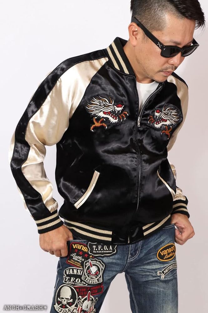 激渋！バンソン×クローズ コラボリバーシブルスカジャン バイカー 鷹 スカル柄S 激渋！バンソン×クローズ コラボリバーシブルスカジャン