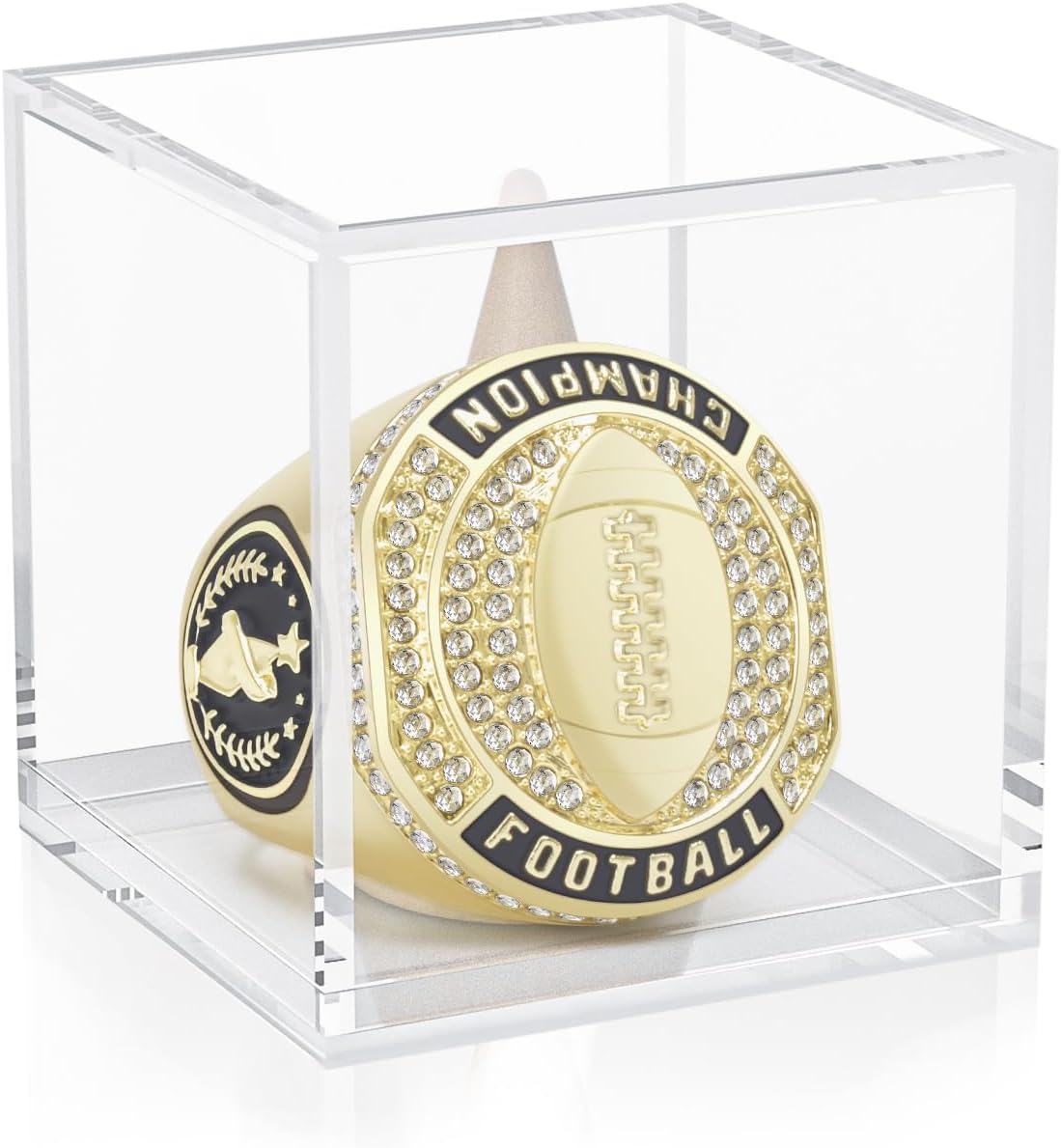 1-12 Pack MVP Football Baseball Basketball Soccer Champion Ring Championship Rings Most Valuable Player Football Baseball Basketball Soccer Gold Award Trophy Medals Ring with Display Case and Holder