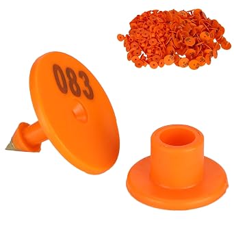 100PCS Livestock Ear Tags for Pig Sheep Goats Cows Number 001-100 | Anti Dropping, Plastic Round Farm Animal Identification Ear Tags for Calf Fox Horse