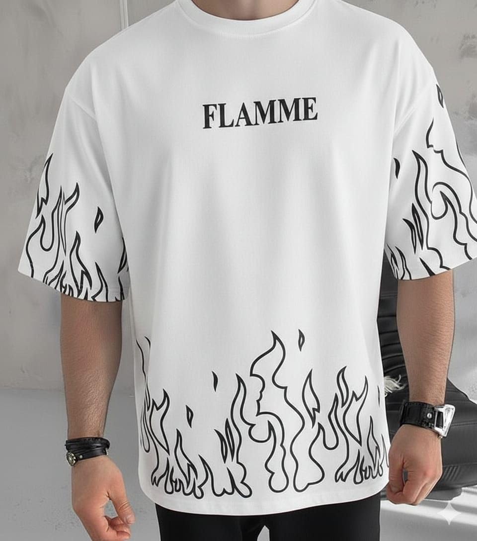 Miza Men's Casual Milton Flame Print Round Neck T-Shirt For Daily
