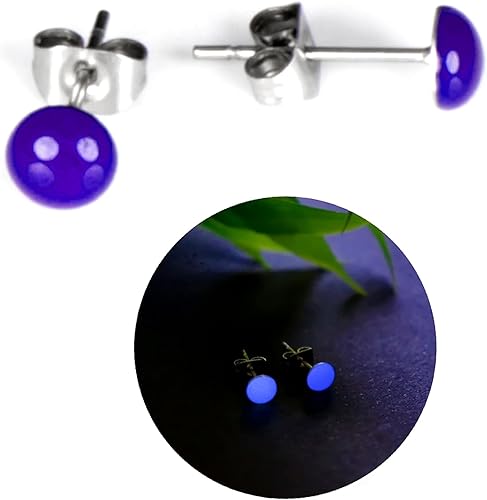 Miniatura 26 de Glow-in-the-Dark 5mm Round Stainless Steel Stud Earrings for Women, Teens & Girls - Hypoallergenic, Flat Back Earrings, Handmade in Italy, Jewelry