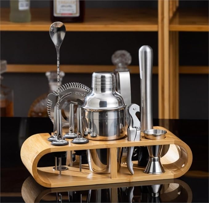 Set de coctelería de 12 piezas con soporte de bambú miniatura 5