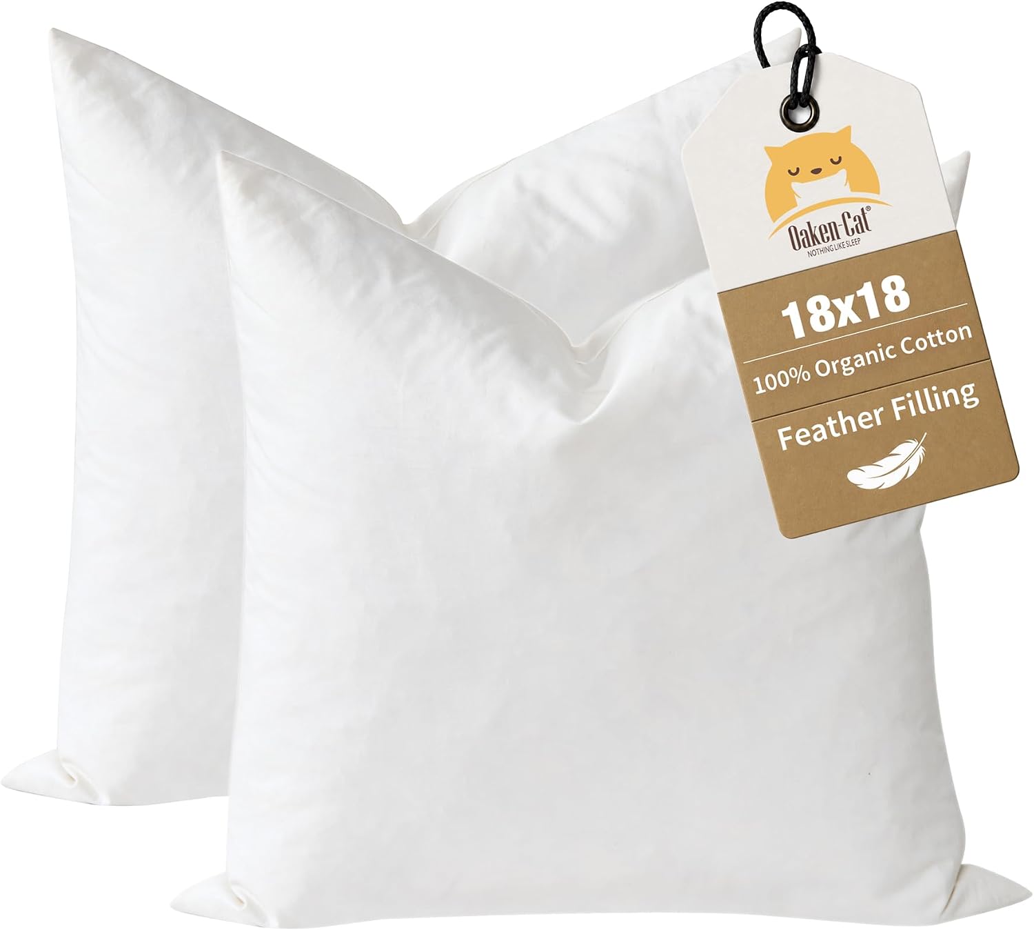 Soft Feather Throw Pillow Inserts, 18 x 18 Inches, Set of 2