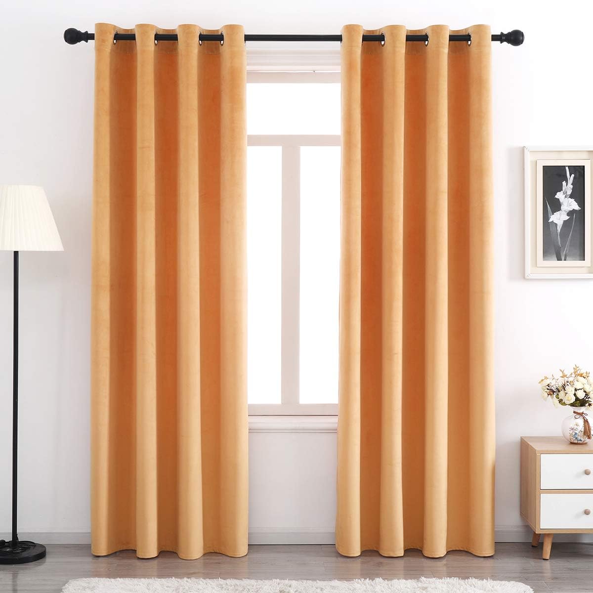 SPXTEX Yellow Velvet Curtains Grommet 96 inch Length Soft
