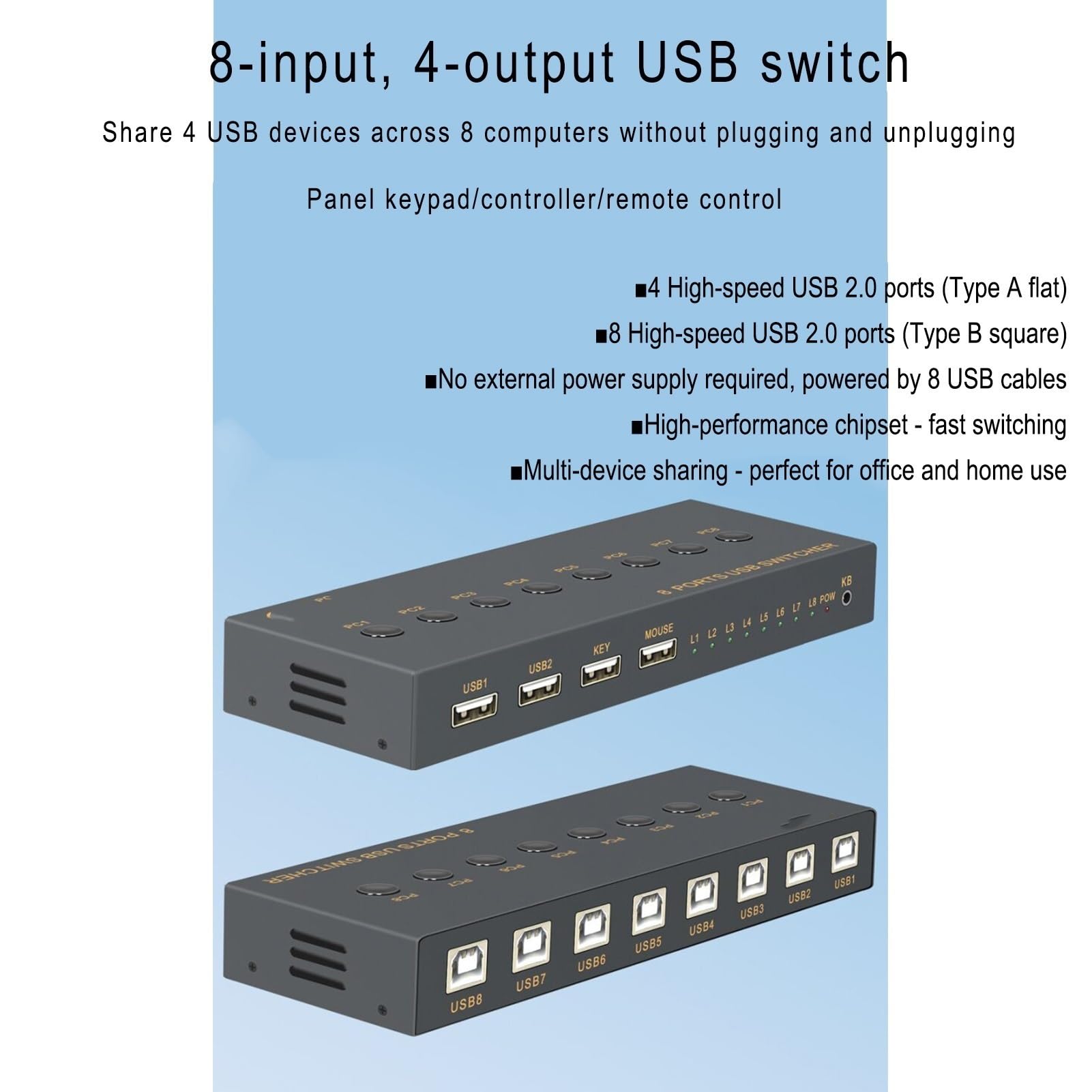 Switch/distributore USB - Sincronizzatore per Computer A 8 Porte, Splitter per Dispositivi di Condivisione Mouse E Tastiera 8 in 4 out, per Sistemi Operativi Windows/Linux