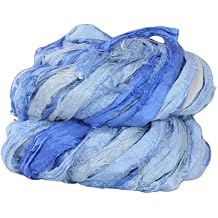 Knitsilk Recycled Sari Silk Ribbon Yarn, Blue Ombre Ribbon Yarn for Crochet, Knitting, Weaving & Jewelry Making, Unique Textured Craft Yarn, 50g Approx. 30 Yards, Pack of 1