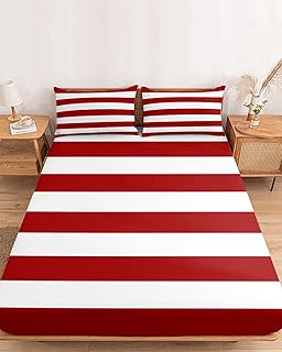 Red White Classic Striped Twin XL Fitted Sheets Deep Pocket Up to 16