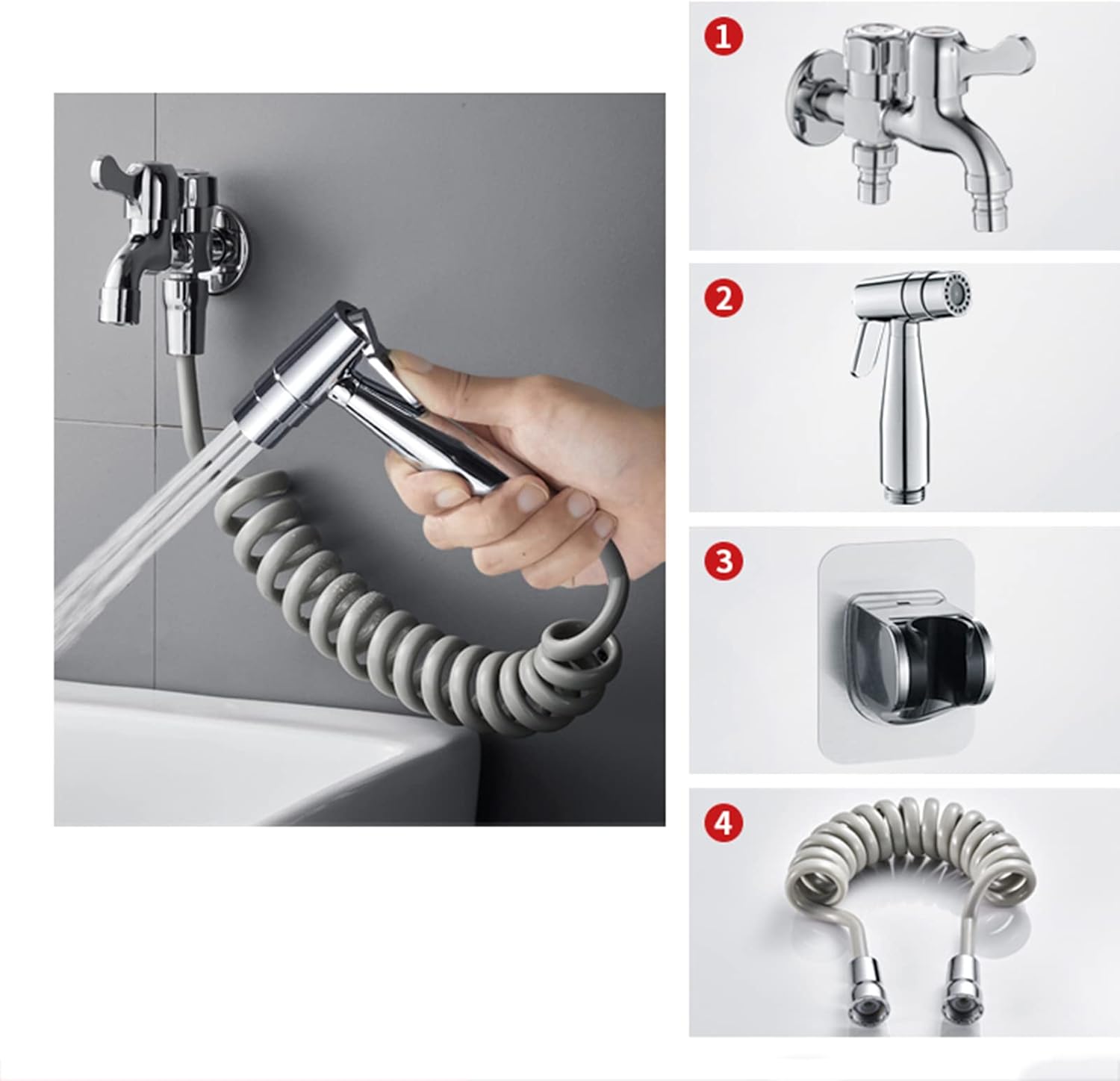 Bidet for Toilet Sprayer for Stainless Steel kit Water Spray Dual Mode 3m Hose G1/2 Faucet for Toilet,Brushed(Silver A)