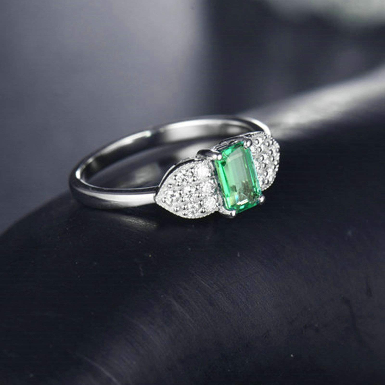 Anillos de compromiso de platino para mujer, anillo de aniversario con hoja de esmeralda de 1 quilate y moissanita de 0,3 quilates, tamaño H 1/2-V 1/2