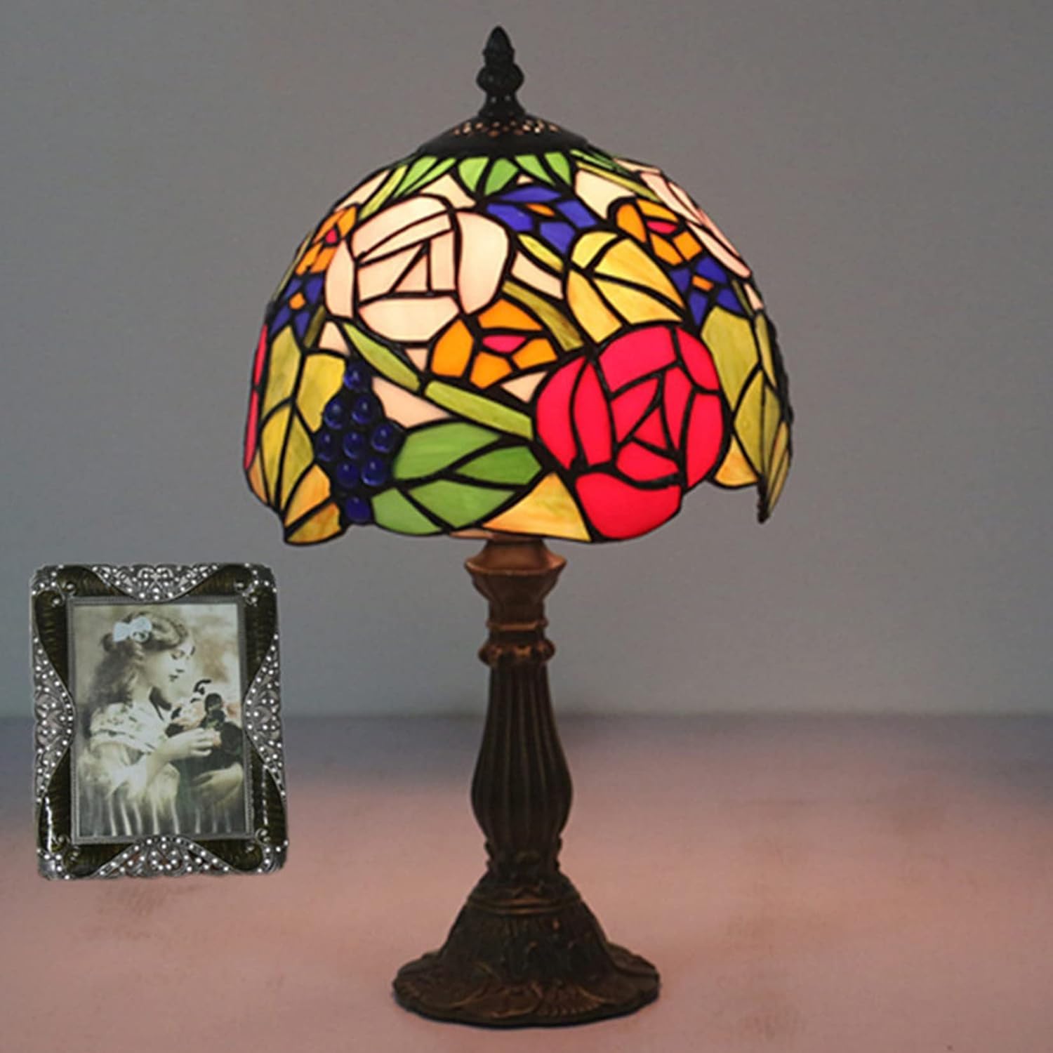 Lampa różana, lampa stołowa w stylu Tiffany'ego lampka nocna, sztuka kwiatowa witraż na biurko akcentująca lampka nocna dla dziewczyny kochanka sypialnia salon, prezent urodzinowy, 8 * 15 cali (H)