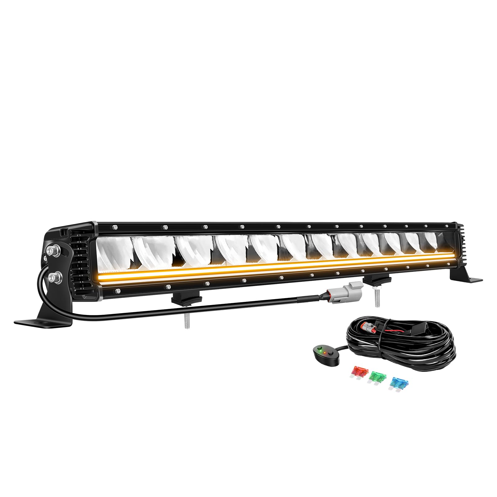 Willpower LED Bar 58cm 23'' 80W LED Light Bar 12V 24V Unica Row z 18AWG Wiązka przewodów LED Light Bar dla 4x4 Ciągnik Samochodowy Ciężarówka Łódź Offroad, 6000K Biały, IP67 Wodoodporny