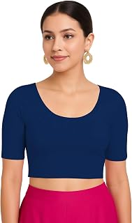 THE BLAZZE Women’s Stylish Ribbed Elbow Sleeve Lycra Stretchable Readymade Crop Tank Top Cami Blouse for Girls VB19 Price In India