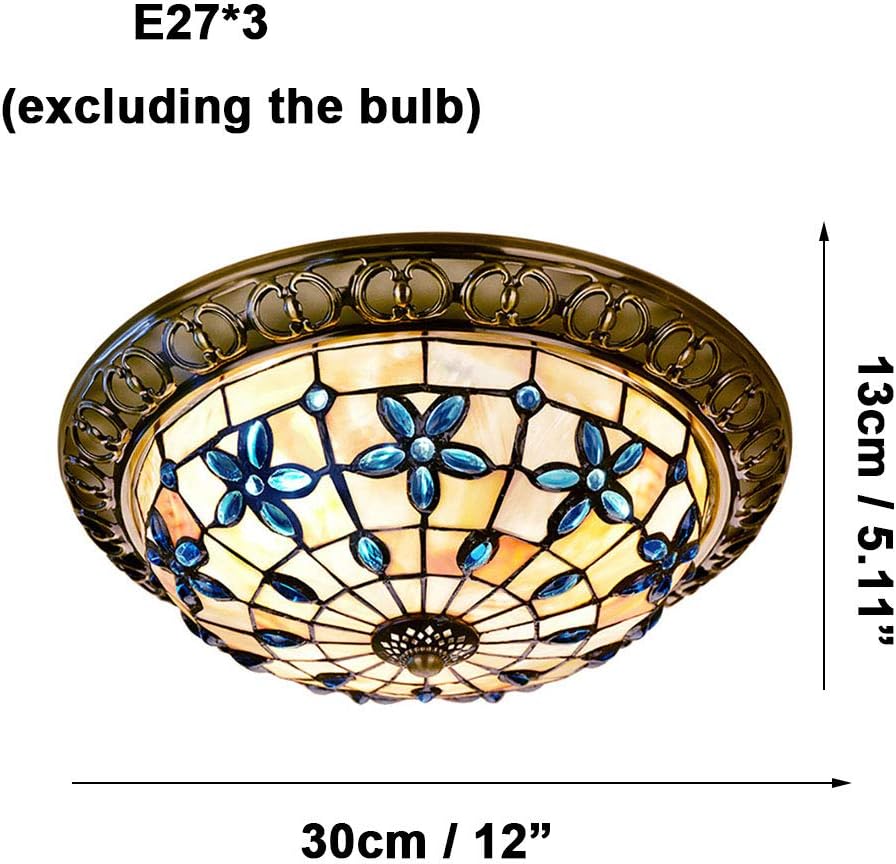 Vintage Tiffany Style Ceiling Lights, Hand-Made Natural Shell Shade 3-Lights Flush Mount Ceiling Lighting Fixture for Bedroom Living Room, E27