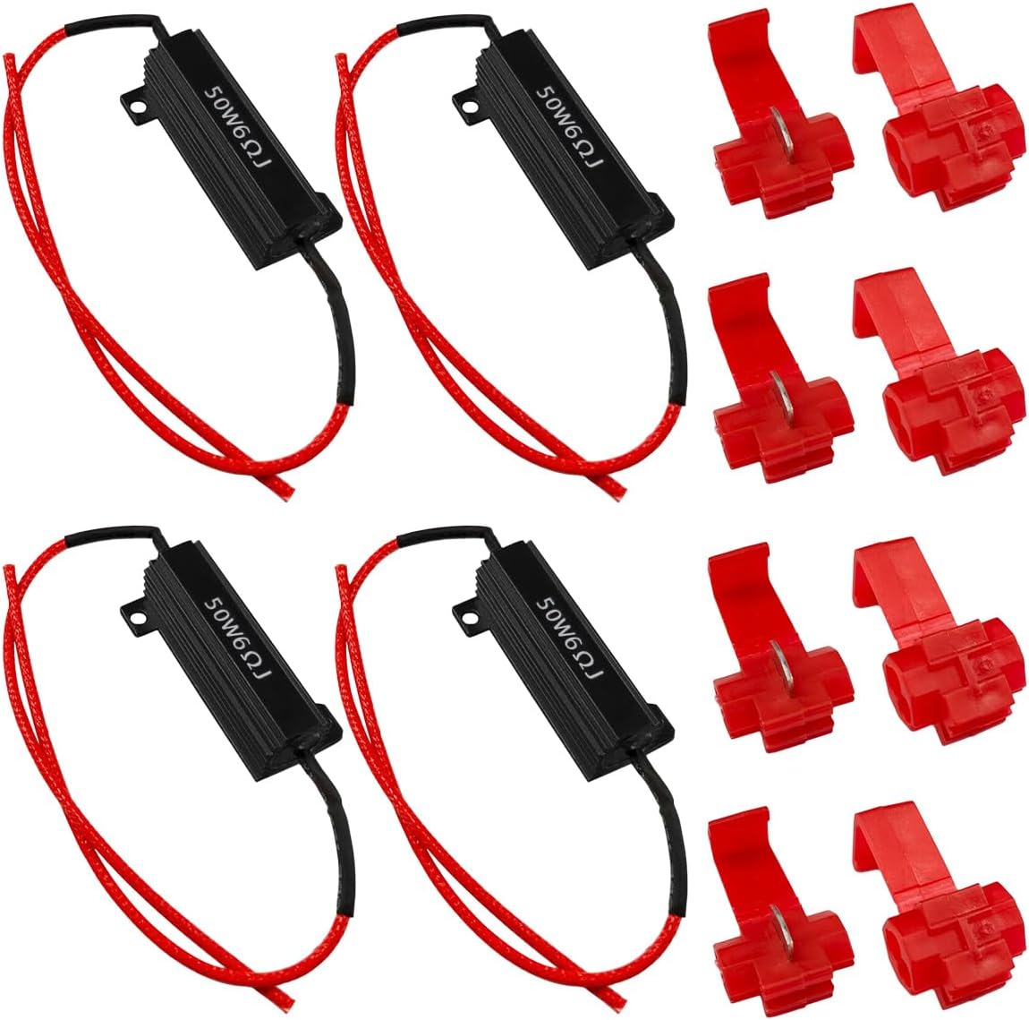 50W 6Ohm LED Load Resistors, Fix Hyper Flash Blink Error Code for Turn Signal Lights, Automotive Replacement Resistor with Wire Clips - Universal Car LED Bulb Adapter Resistor (Black-4PCS)