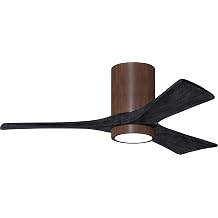 Matthews Fan Company IR3HLK-WN-BK-42 Irene Damp Rated Flush Mount 42" Ceiling Fan with Light and Remote & Wall Control, Silent DC Motor, 3 Solid Wood Blades, Walnut Tone with Matte Black