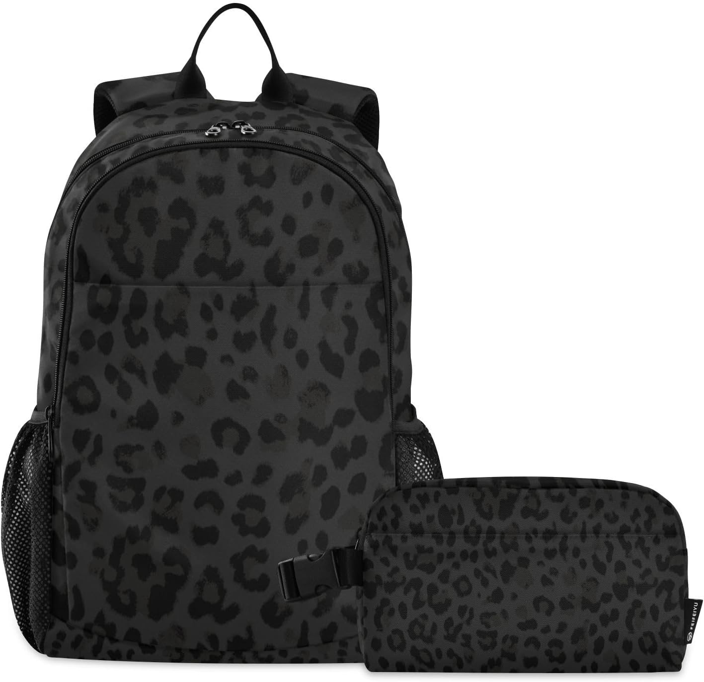 SUABO Backpack Lunch Bag Set for Boys Girls, Black Leopard Middle-School Elementary Bookbags, 2Pcs School Bag with Lunch Bag