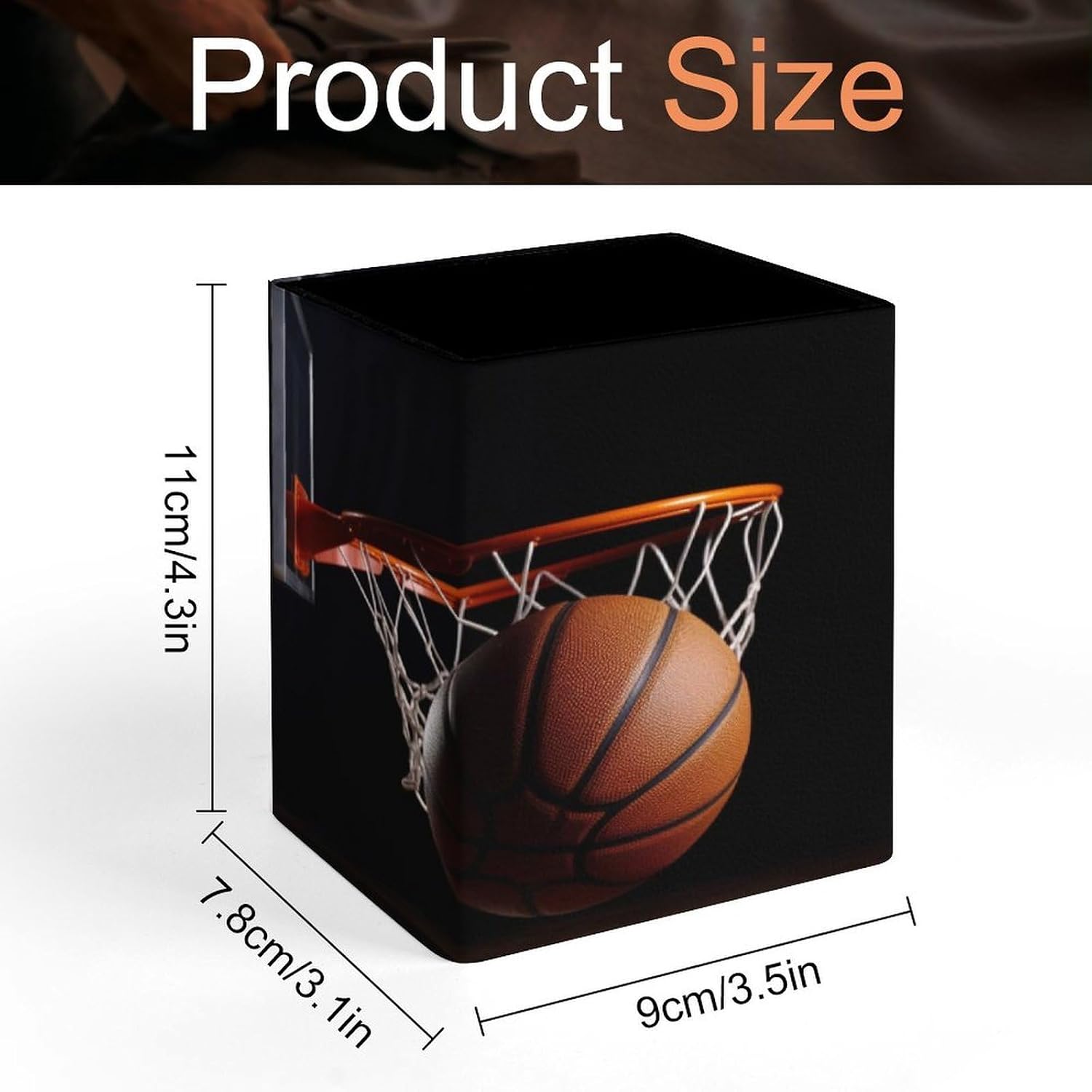 Square Pen Holder Basketball Desk Organizer Pencil Cup image 2