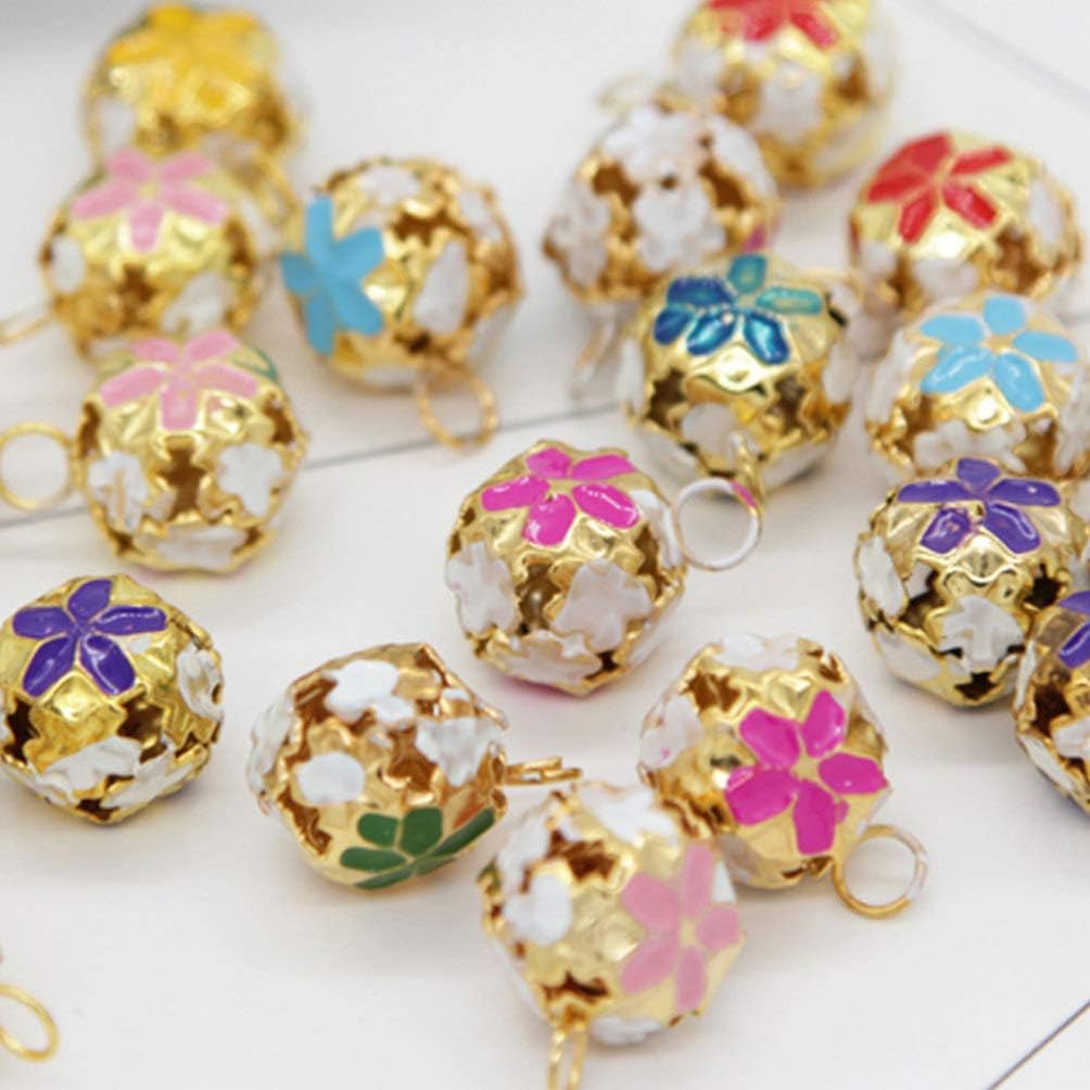 EXCEART Sakura Bell Accessories Hollow Cherry Blossom Japanese Bells Hanging Craft Supplies for DIY Jewelry Keychains Bracelets 0.70 Inch
