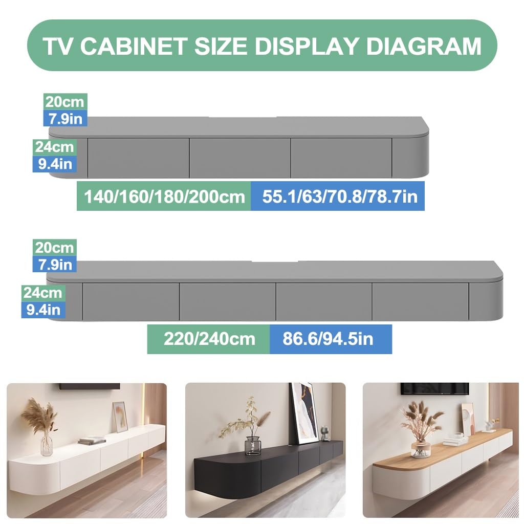 140 cm lang TV-Schrank hängend Holzfarben,Fernsehschrank mit 2 Schubladen und 1 Klappen Türen, an der Wand befestigte Holz-Medienkonsole, TV Lowboard mit Kabelmanagement