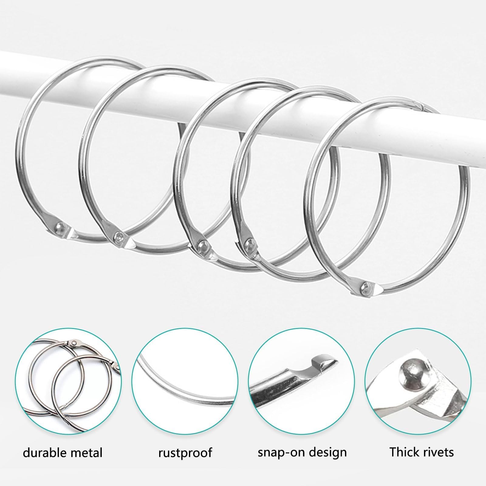 12 Pcs Metal Shower Curtain Rings, Rustproof Hooks for Bathroom Easy Glide for Shower Rail Changing Room, Windows, Hotel - Image 3
