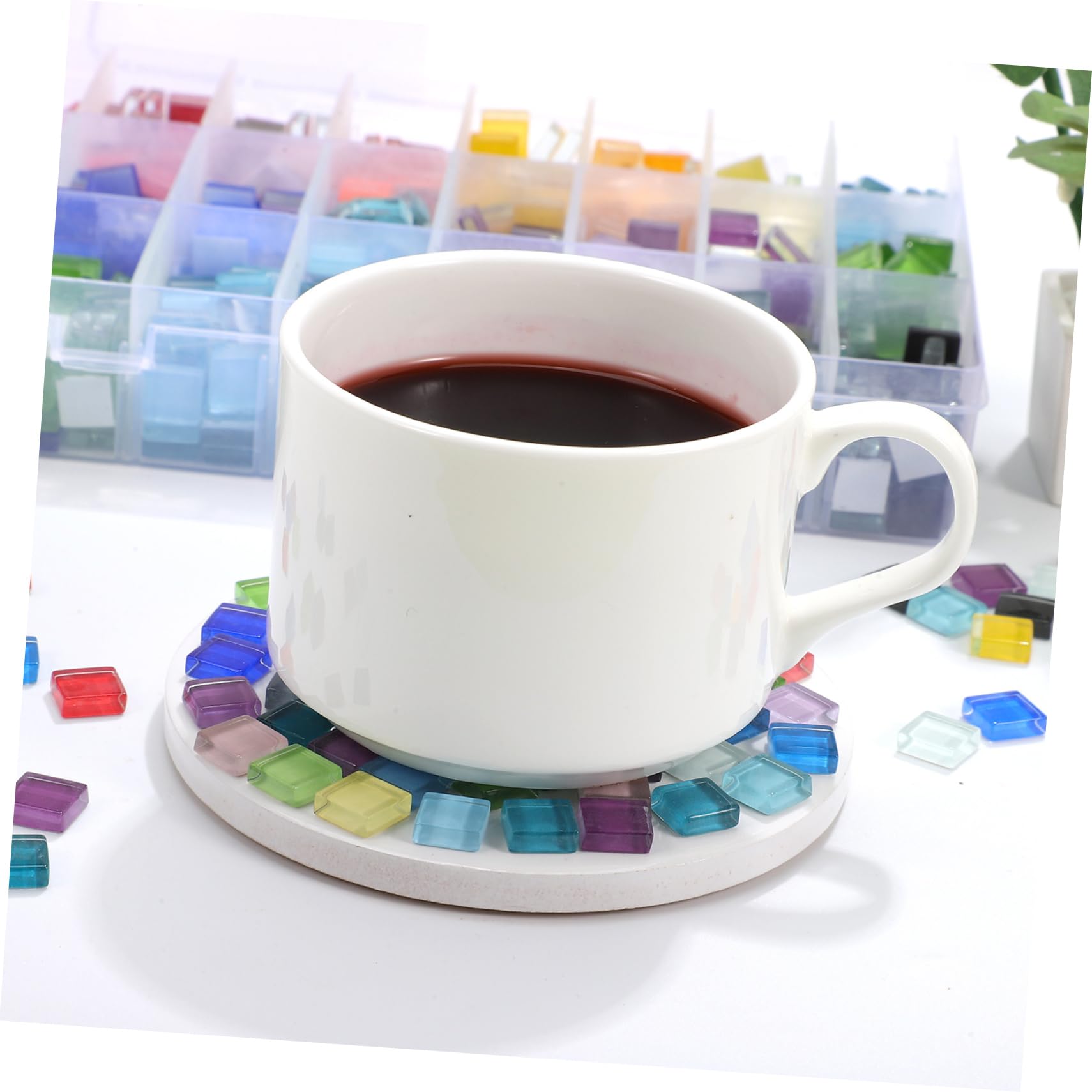 DOITOOL Teselas de Mosaico de Vidrio para Manualidades, 1100 Piezas en Caja Compartimentos, Colores Vivos para Posavasos y Macetas