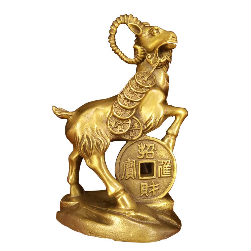 SnamicE Sheep Statue Ornament Chinese Zodiac Animal Brass Sculpture Home Office Table Top Decor Collection Gift, Attracting Wealth And Good Luck,Brass,