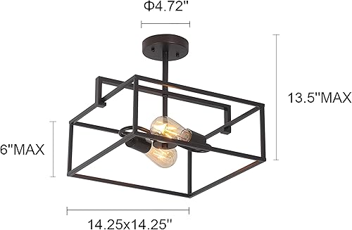 Miniatura 10 de Chloe Lighting NOLAN Farmhouse - Colgante cuadrado de techo semiempotrado con 2 unidades, color negro claro, 14.25 pulgadas de ancho