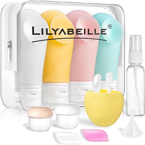 Botellas de viaje – Paquete de 14 recipientes a prueba de fugas, aprobados por la TSA de 3 onzas con ventosa, accesorios de aseo recargables para