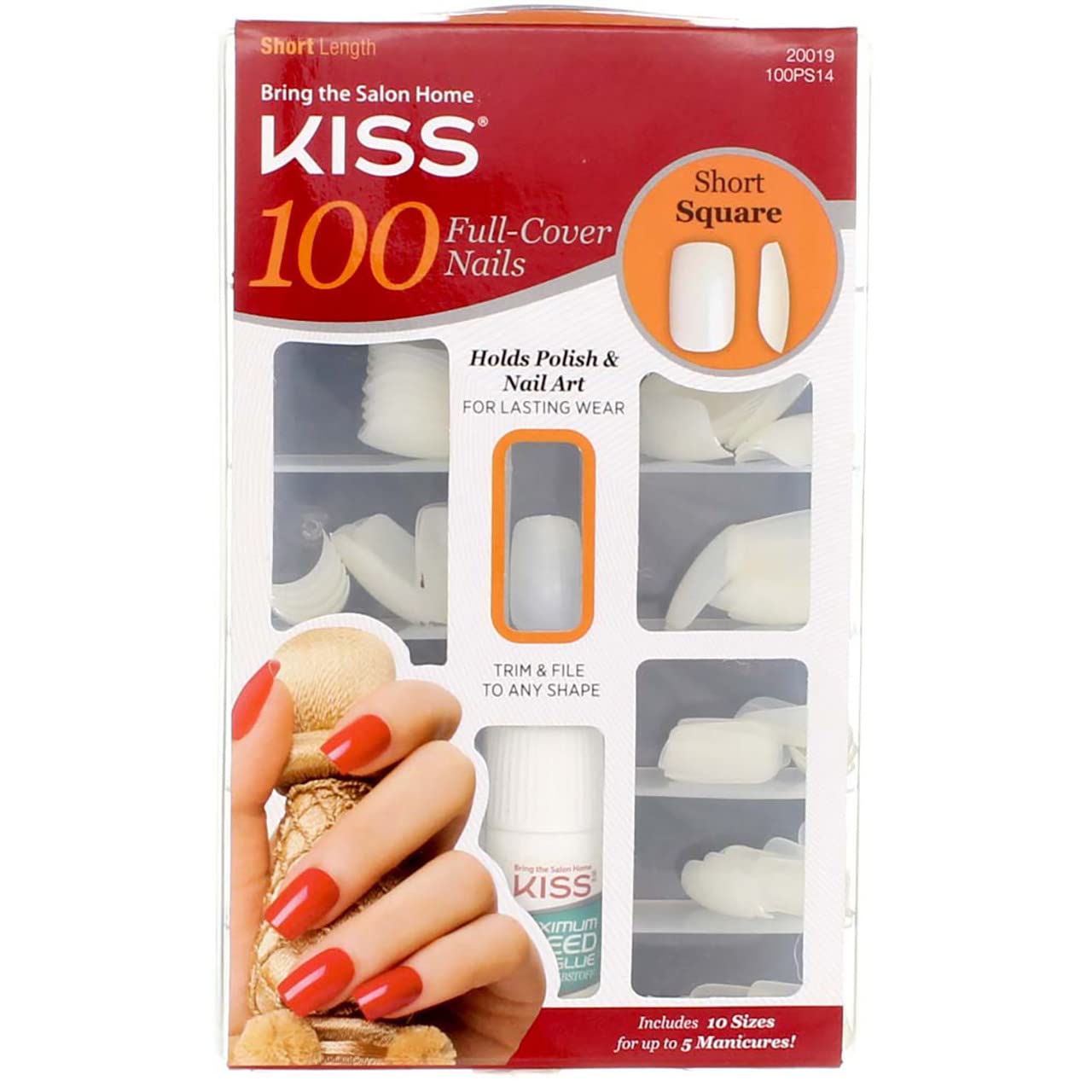 Amazon.com: KISS 100 Full Cover Nails Kit, Short Length, Square 1 ea (Pack  of 12) : Beauty & Personal Care