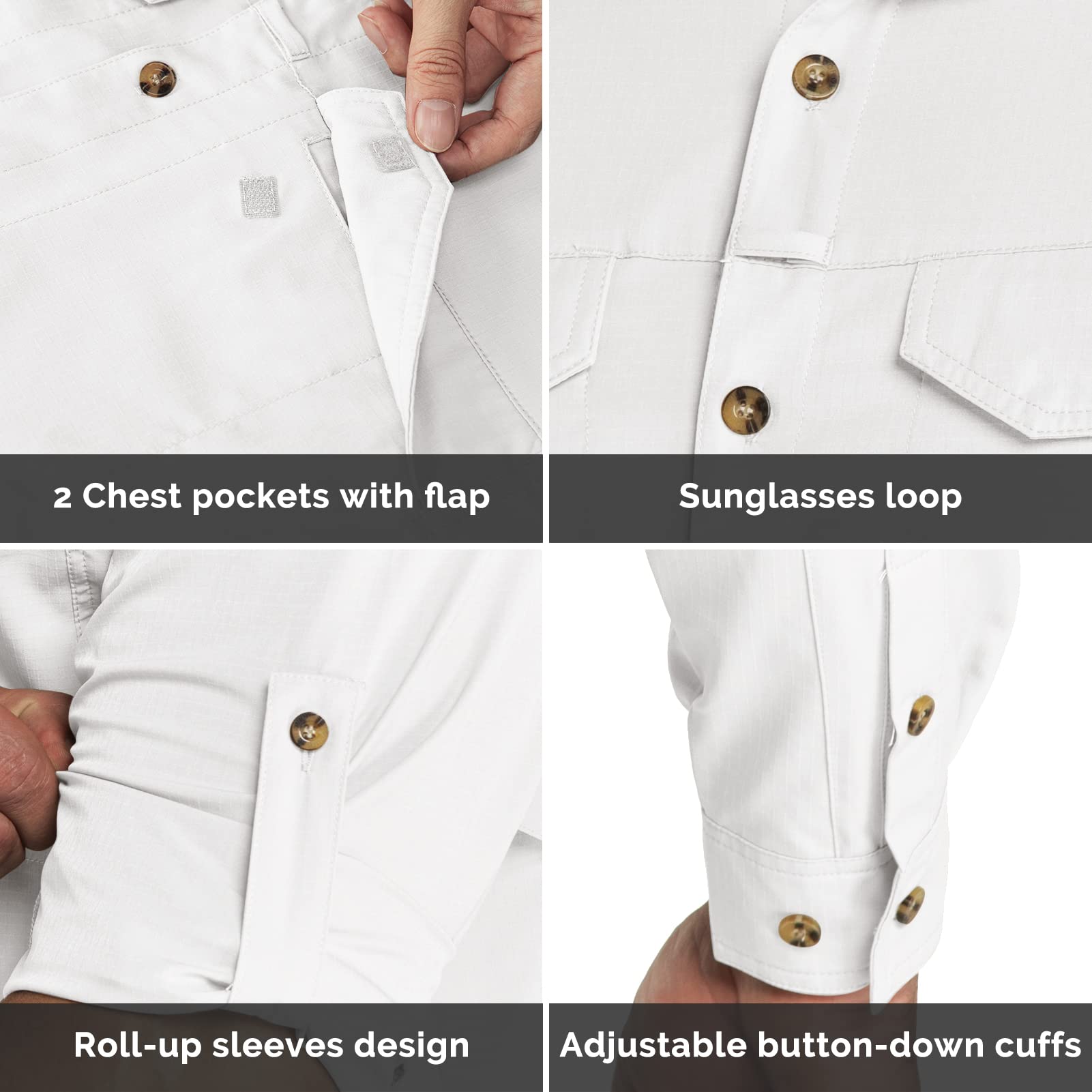 Outdoor Ventures Camicia da uomo per il tempo libero, a maniche lunghe, traspirante, ad asciugatura rapida, da uomo, primavera, estate, protezione UV
