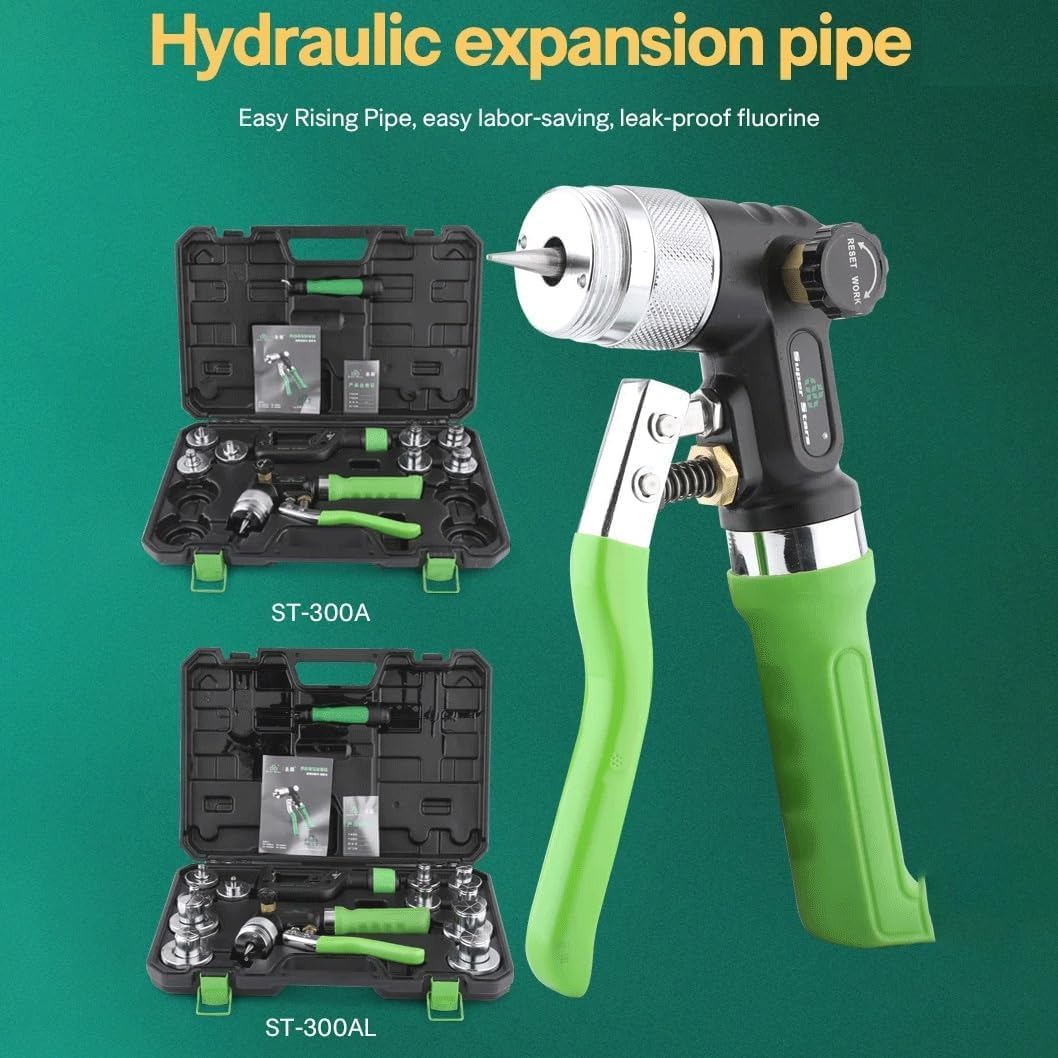Kit expansor de tuberí hidrá con cortatubos y 7 cabezales de prensado para tuberí de cobre de 3/8 a 1-1/8 pulgadas.