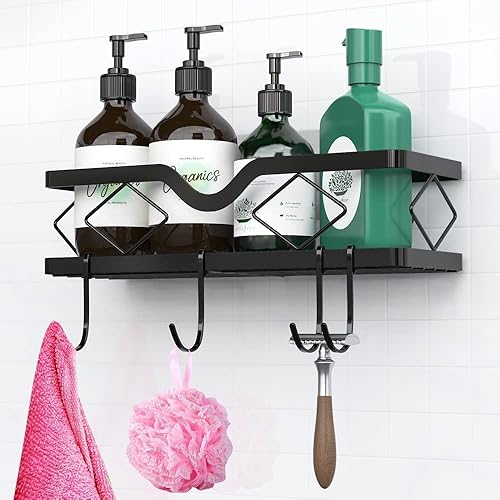 Miniatura 4 de Kadolina Paquete de 2 estantes adhesivos de ducha para baño, organizador de ducha de acero inoxidable, estantes de ducha para ducha interior, sin