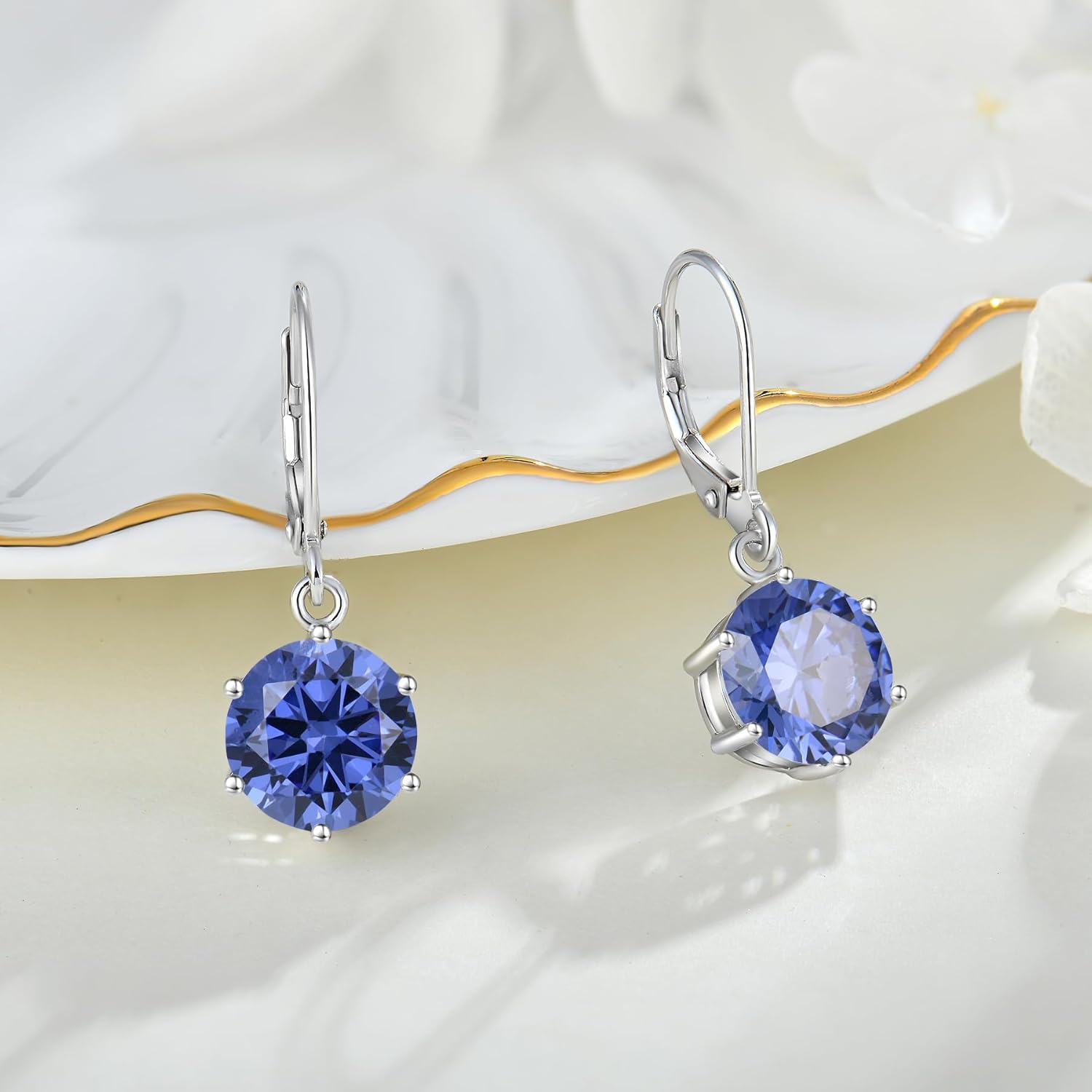 Women Earrings 925 Sterling Silver Birthstone Drop Dangle Earrings Leverback Earrings 10mm 3A Cubic Zirconia Jewelry - Image 4