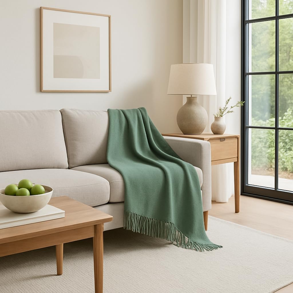 Lincove Pure Cashmere-Merino Wool Blanket - Warm & Soft Throw Blanket - 74"x55" Comfortable and Cozy Throw Blankets for Couch, Sofa, or Chair - Lightweight and Classic Throws - Sage