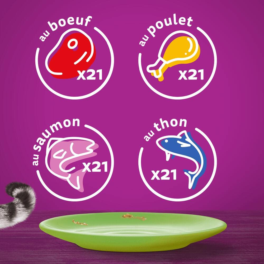 WHISKAS 7 Ans + Repas Pour Chat Senior, Lot de 84 Sachets fraîcheur de 85 g, 4 Variétés en Gelée, Nourriture Humide Chat Complète et Équilibrée