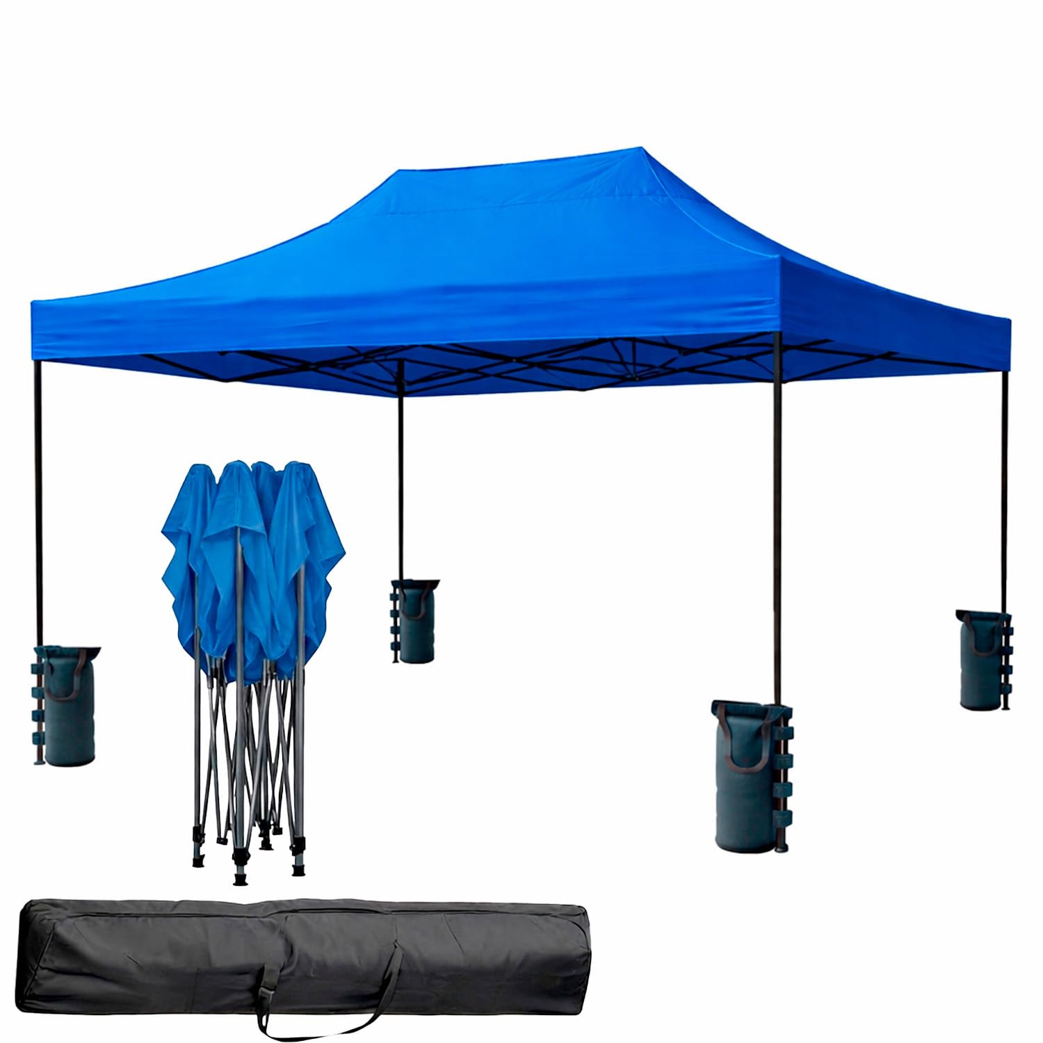 Gazebo Professionale 3x4.5 M Richiudibile Automatico In Acciaio Con Telo Oxford 1200D PVC Impermeabile e Anti UV Struttura a Fisarmonica con Sacche Zavorra e Borsa Trasporto Sagre Feste (Blu)
