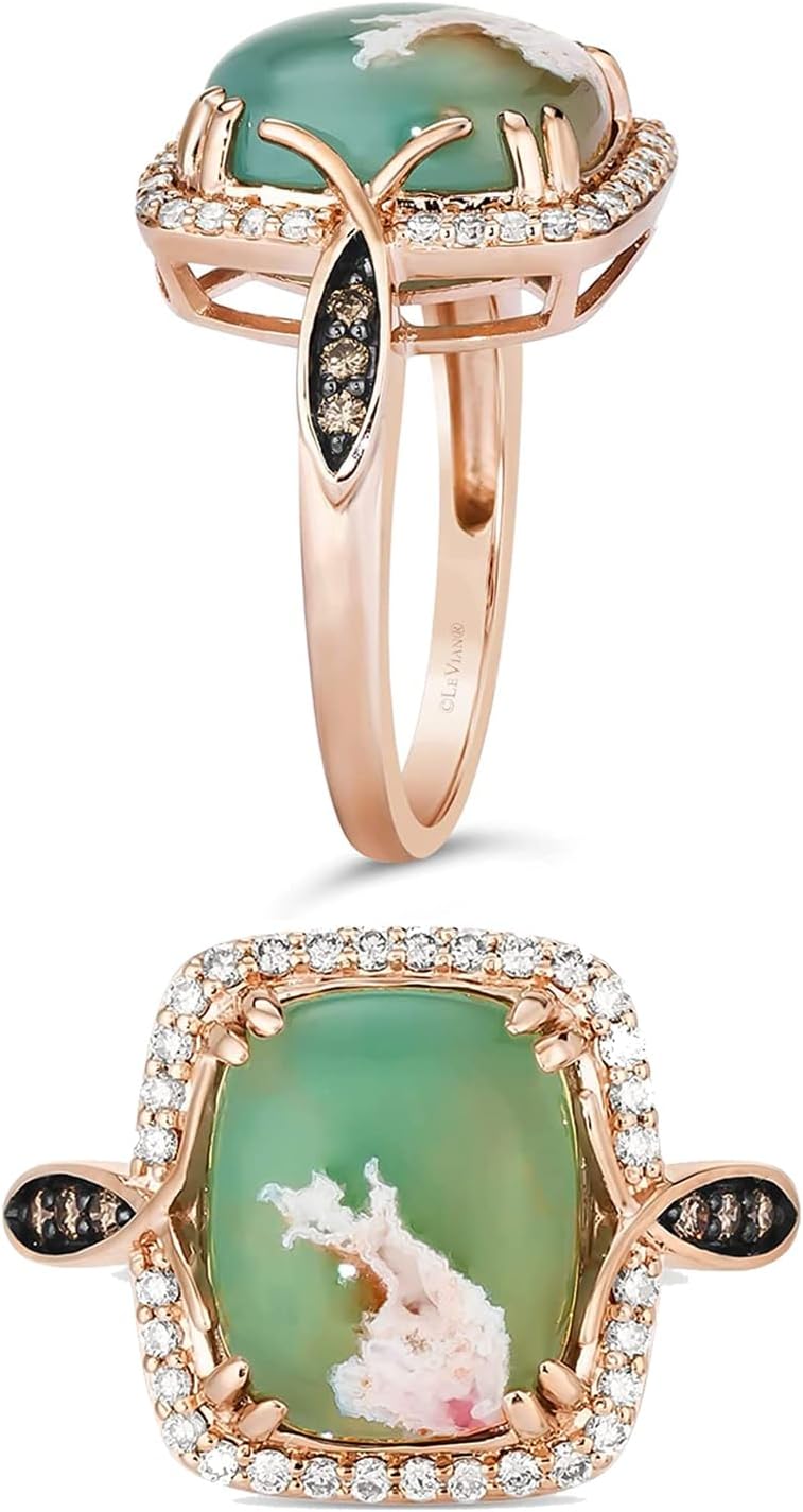4 2/3 Carat Cushion Shaped Green Aquaprase Cabochon Topaz and Smokey Quartz Halo Statement Ring for Women in 14k Rose Gold Plated 925 Sterling Silver Promise Anniversary Ring Size 5 to 10 by LeVian