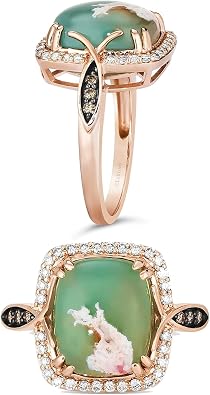 4 2/3 Carat Cushion Shaped Green Aquaprase Cabochon Topaz and Smokey Quartz Halo Statement Ring for Women in 14k Rose Gold Plated 925 Sterling Silver Promise Anniversary Ring Size 5 to 10 by LeVian