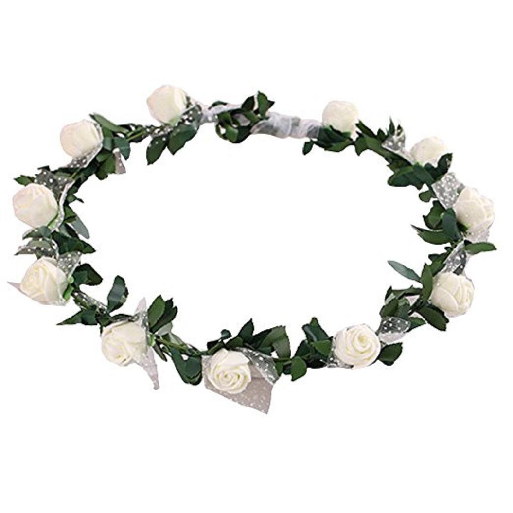 DAEDALUS Rose Flower Crown Headband Wreath Party Wedding Bridal Garland Hairband Headwear White