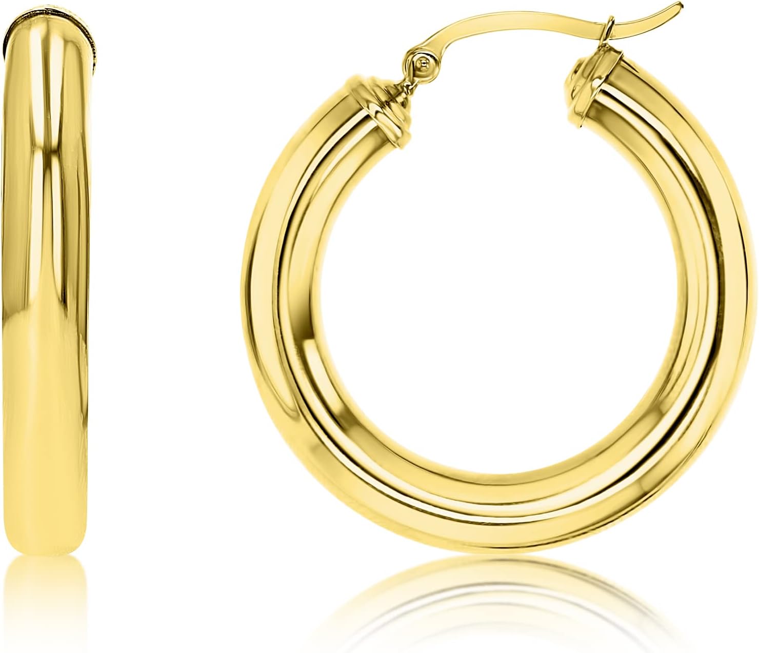 14k Yellow Gold 5mm Solid Polished Round Hoop Earrings for Women | 5mm Thick Classic Round Hoop Earrings | Shiny Polished Hoop Earrings, 20mm-90mm