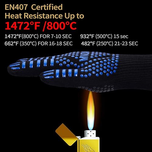 Miniatura 10 de Guantes de barbacoa de alta calidad, guantes de horno extremadamente resistentes al calor de 1472 °F, guantes de parrilla con guantes de horno