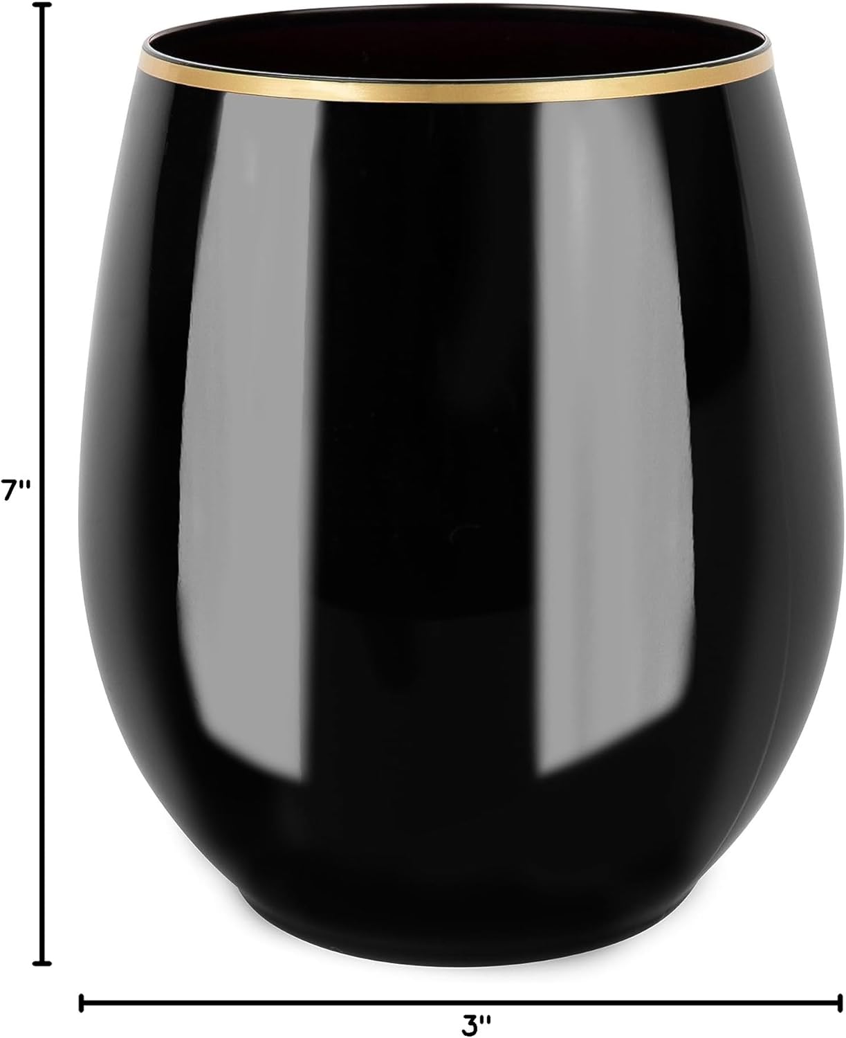 PLASTICPRO 6 Pack Black With Gold Rim Plastic Wine Glasses Stemless Disposable 12 oz BPA Free Shatterproof Plastic Wine Cups Wine Glasses for Parties - Image 4