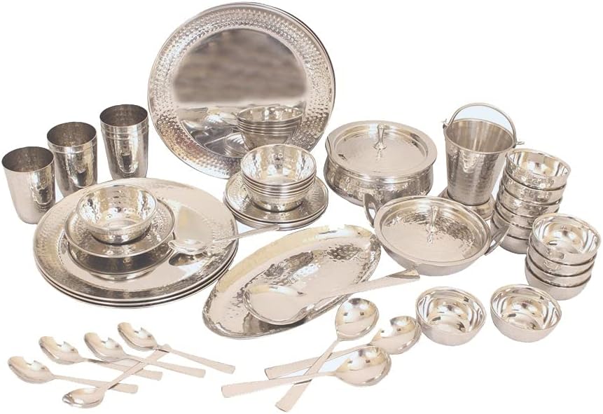 Indian Art Villa Stainless Steel Dinner Set/Thali Set of 52 Pieces, Dinnerware, Tableware Or Crockery, Pack of 2 Sets
